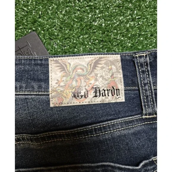 NWT Ed Hardy Eagle Snake Slim Straight Y2K Med Blue Denim Jeans (Men's 36)